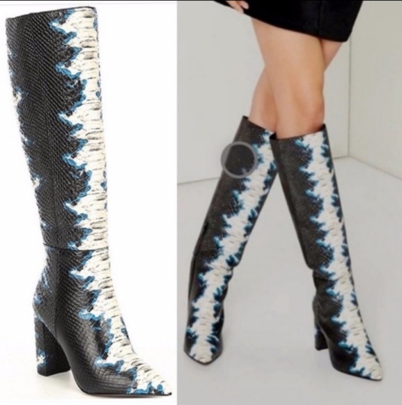NEW Gianni Bini Kellbie Snake Animal Print Leather Black & Blue Boots SZ 7 - Picture 2 of 10